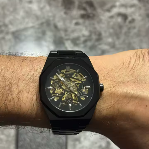 Relógio  Masculino Skeleton Nero Gold