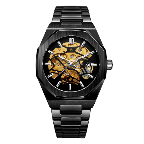 Relógio  Masculino Skeleton Nero Gold