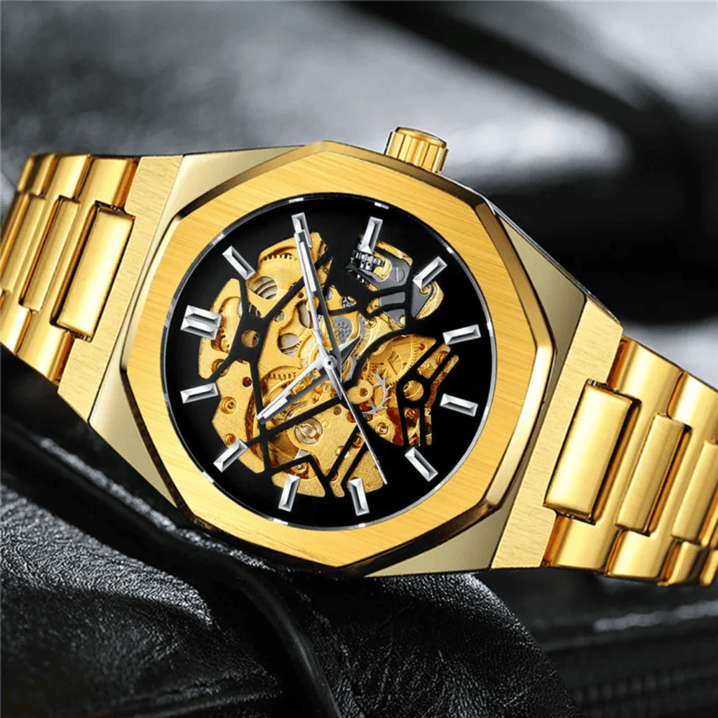 Relógio Masculino Sabr Skeleton Gold —