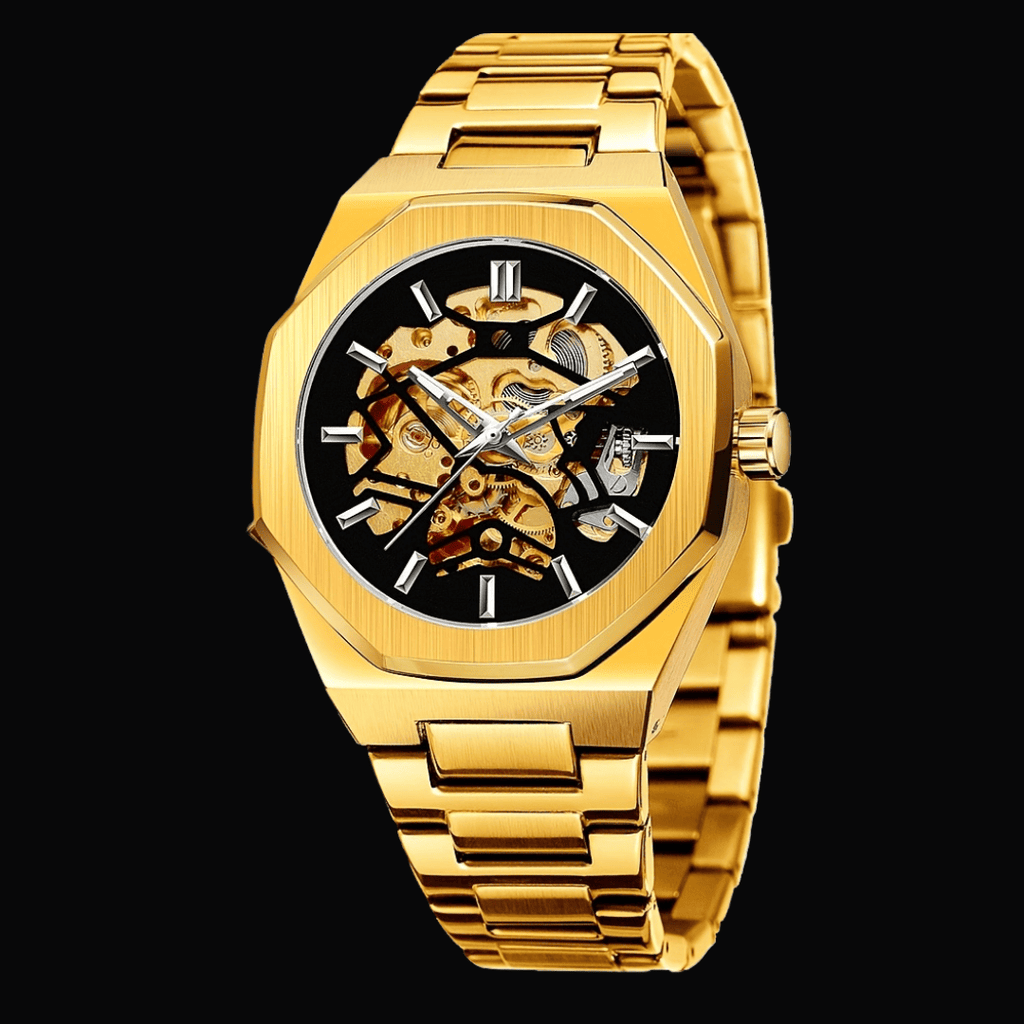 Relógio Masculino Sabr Skeleton Gold —