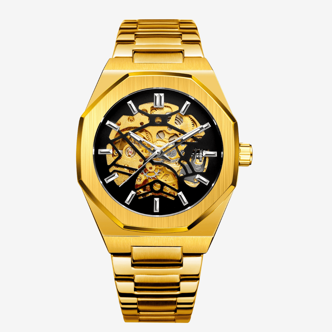 Relógio Masculino Sabr Skeleton Gold —