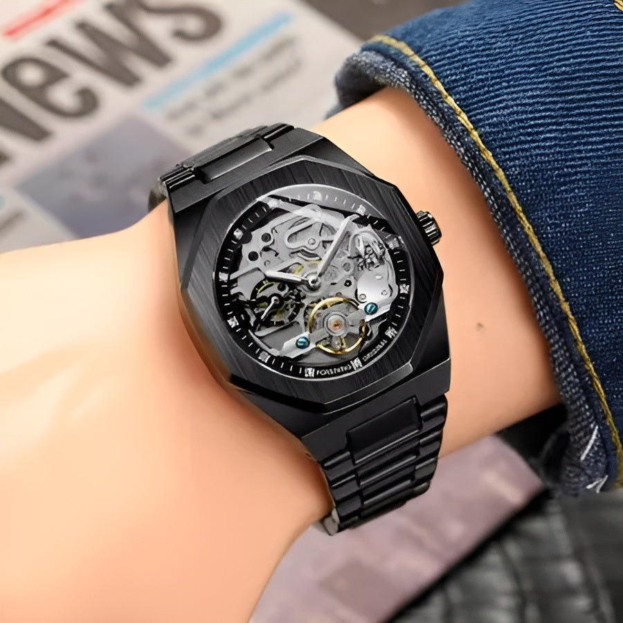 Relógio Masculino Skeleton Black