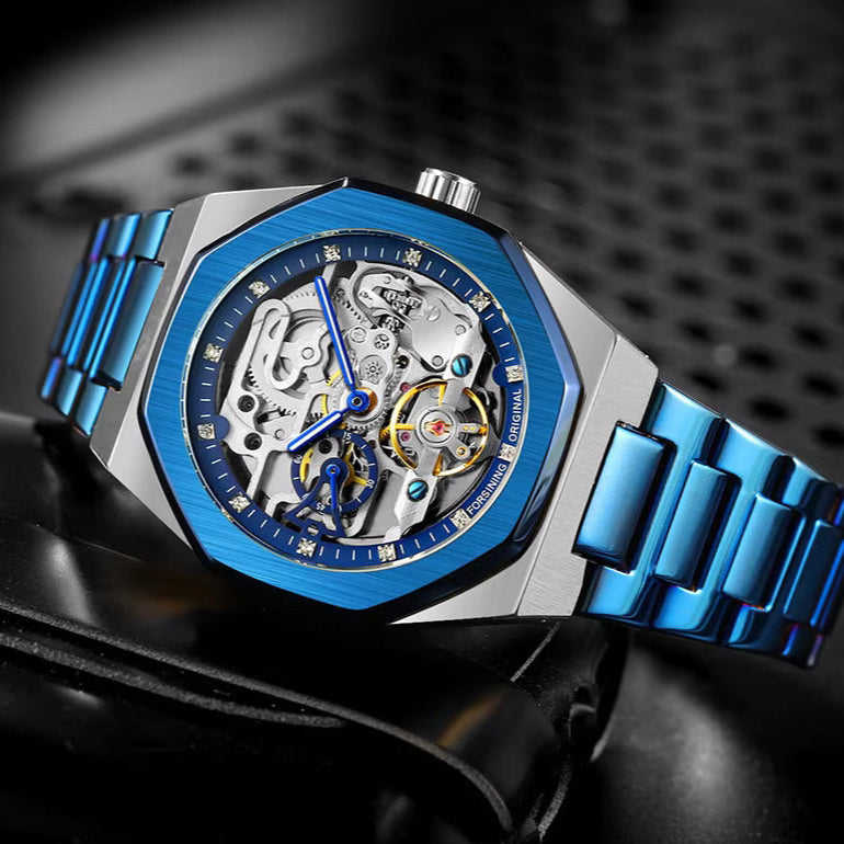 Relógio Masculino Skeleton Blue