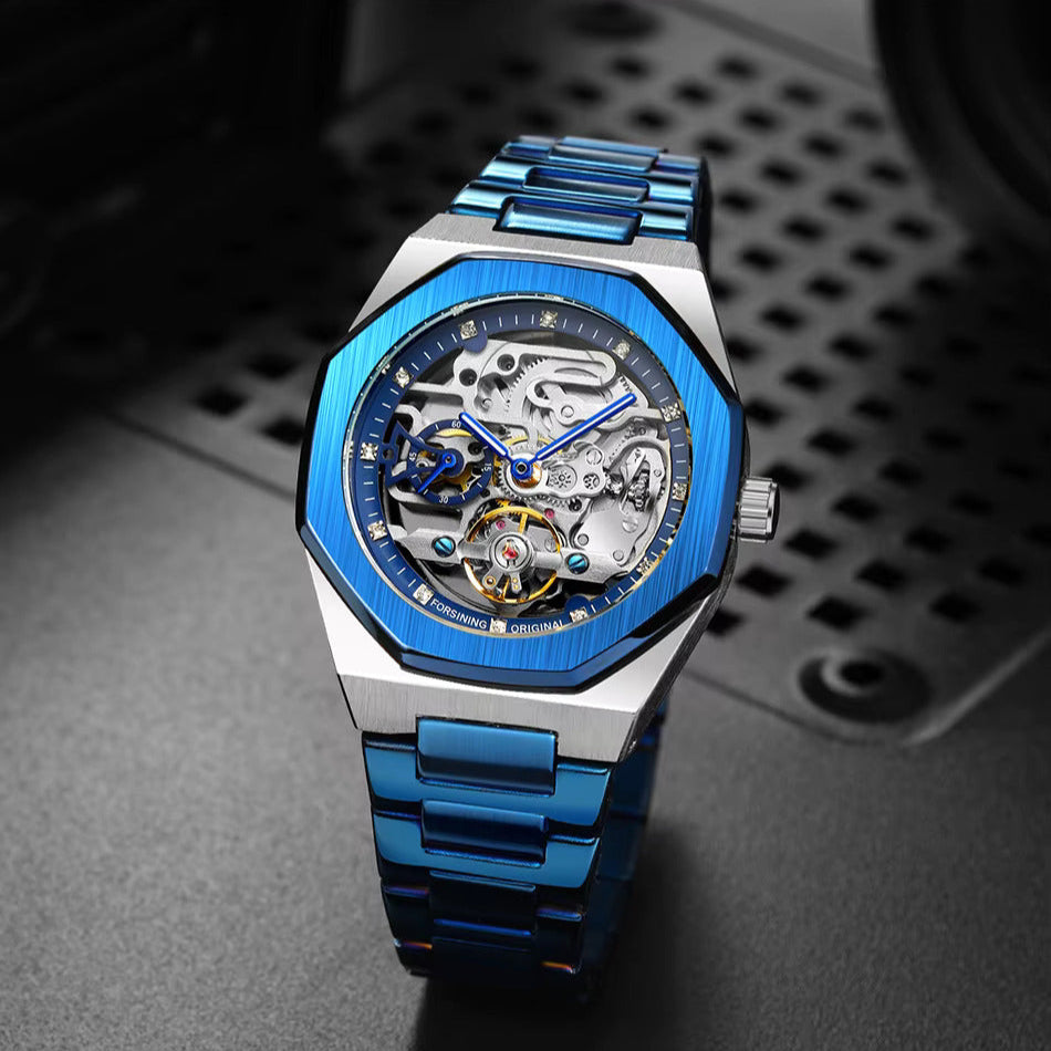Relógio Masculino Skeleton Blue