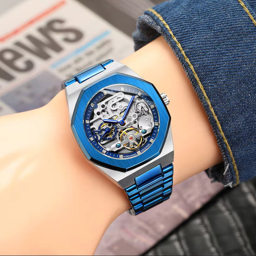 Relógio Masculino Skeleton Blue