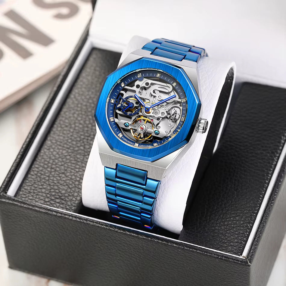 Relógio Masculino Skeleton Blue