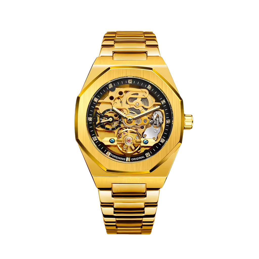 Relógio Masculino Skeleton Gold