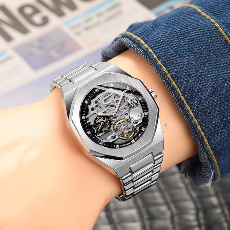 Relógio Masculino Skeleton Silver