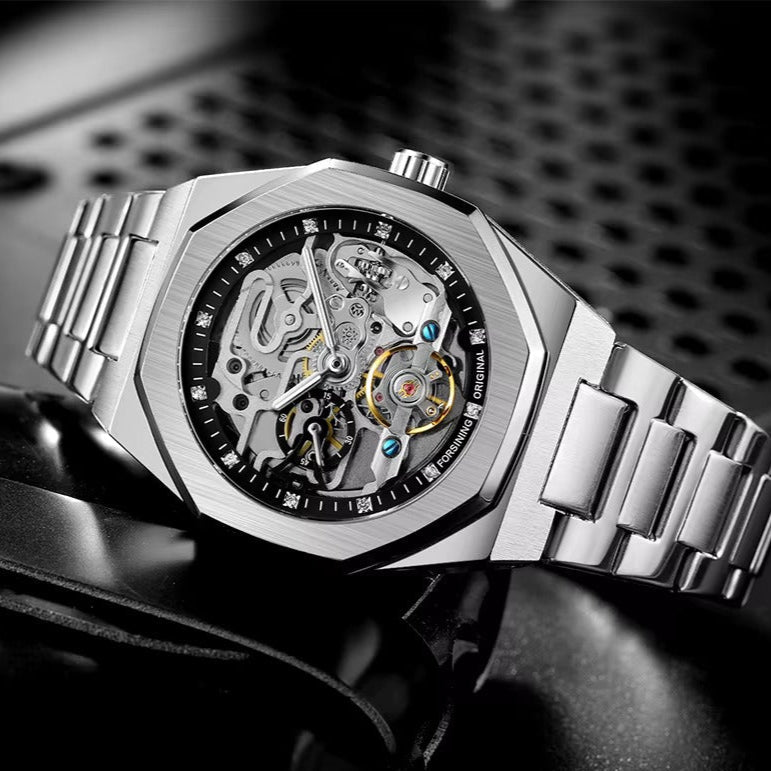 Relógio Masculino Skeleton Silver