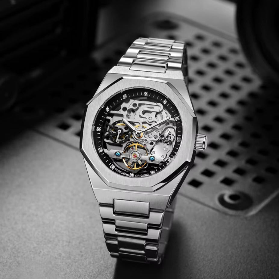 Relógio Masculino Skeleton Silver