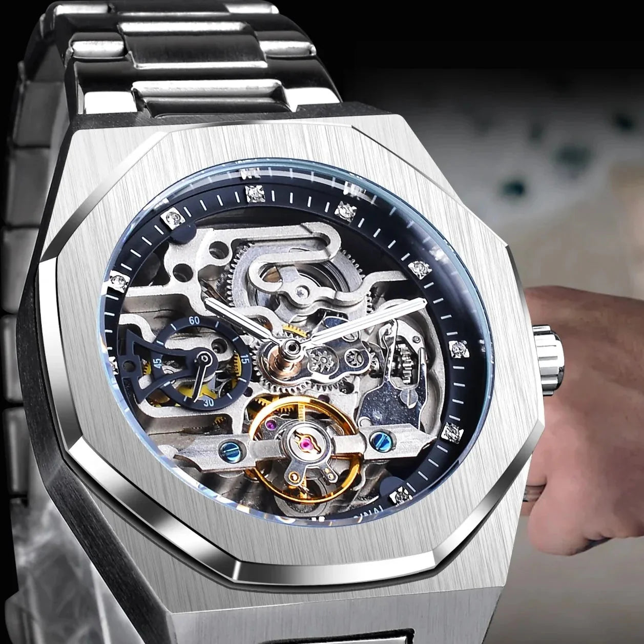 Relógio Masculino Skeleton White