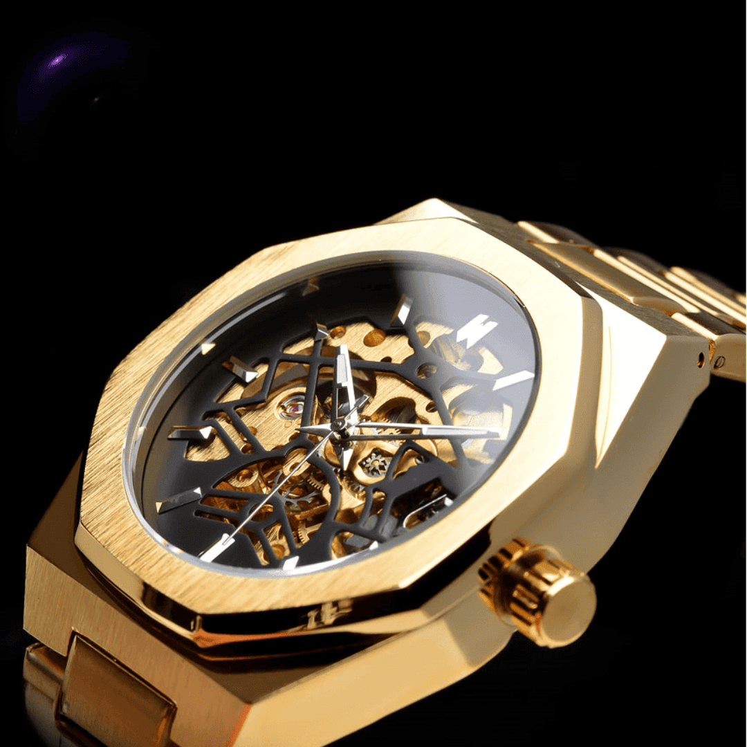 Relógio Masculino Sabr Skeleton Gold —